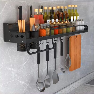 Wall Mounted Kitchen Shelf with Hooks - Image 8