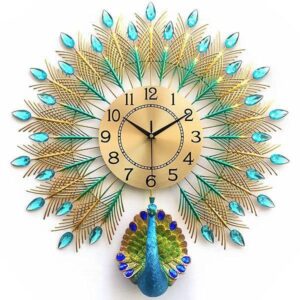 Luxury Peacock Clock Flapping Blue Tail