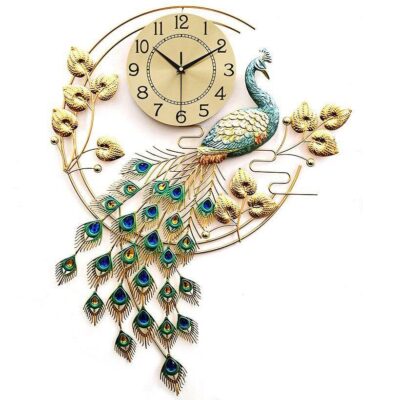 Luxury Peacock Clock Tail Down Gold