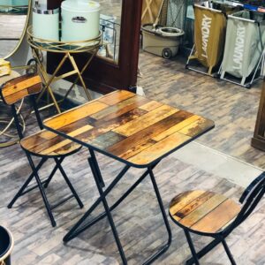 Vintage Portable Foldable Marble Chair and Table Brown – One Chair, One Table