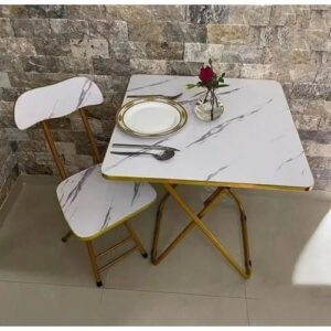 Vintage Portable Foldable Marble Chair and Table White