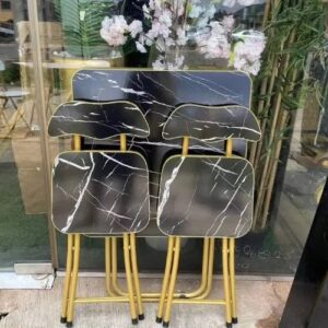 Vintage Portable Foldable Marble Chair and Table Black