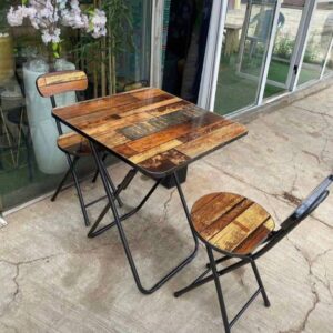 Vintage Portable Foldable Marble Chair and Table Brown