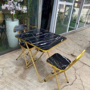 Vintage Portable Foldable Marble Chair and Table Black