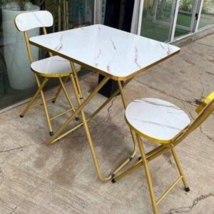 Vintage Portable Foldable Marble Chair and Table White