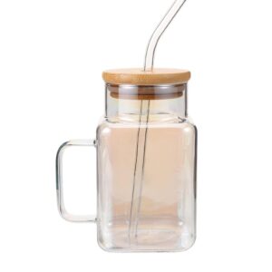 Square Smoothie Glass Cup with Lid and Cover