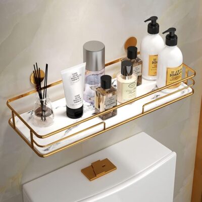 Golden Adhesive Bathroom Shelf