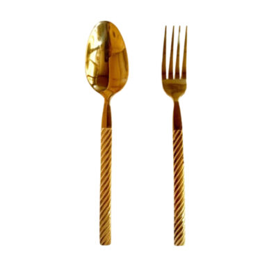 12pcs Gold Plated Spoon and Fork Stripe