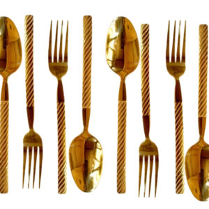 12pcs Gold Plated Spoon and Fork Stripe