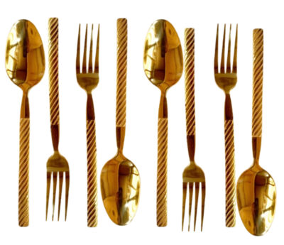 12pcs Gold Plated Spoon and Fork Stripe - Image 2