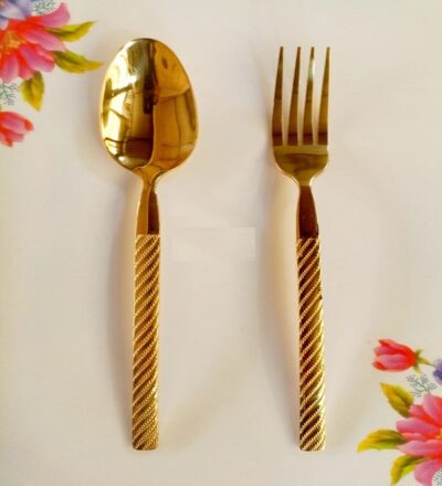 12pcs Gold Plated Spoon and Fork Stripe - Image 3