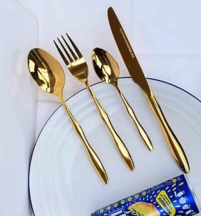 Gold Plated Spoon and Fork Curvy Set - Image 2