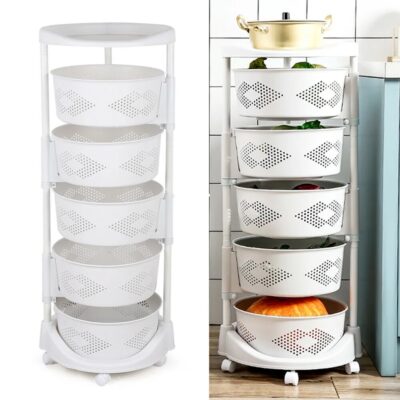 Kitchen Rotating Wheel Storage Rack White - Image 3