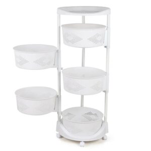 Kitchen Rotating Wheel Storage Rack White