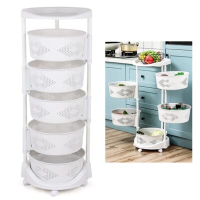 Kitchen Rotating Wheel Storage Rack White