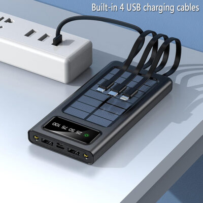 Solar Power Bank 20000 mAH 4 usb Cables - Image 6