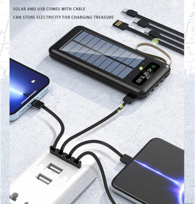 Solar Power Bank 20000 mAH 4 usb Cables - Image 12