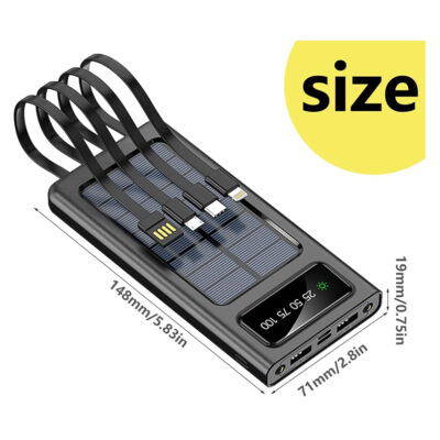 Solar Power Bank 20000 mAH 4 usb Cables - Image 4