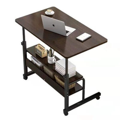 80cm Laptop Table Wheels and Middle Shelf Brown - Image 6