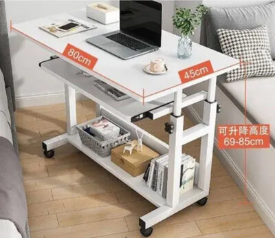 80cm Laptop Table Drawer, Wheels and Below Shelf White - Image 5