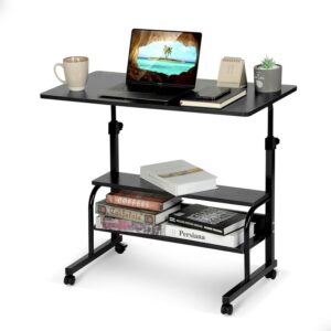 80cm Laptop Table Wheels and Middle Shelf Black