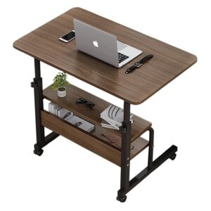 80cm Laptop Table Wheels and Middle Shelf Brown