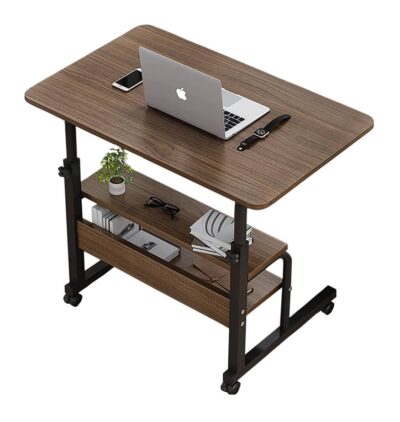 80cm Laptop Table Wheels and Middle Shelf Brown