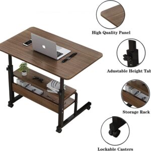 80cm Laptop Table Wheels and Middle Shelf Brown