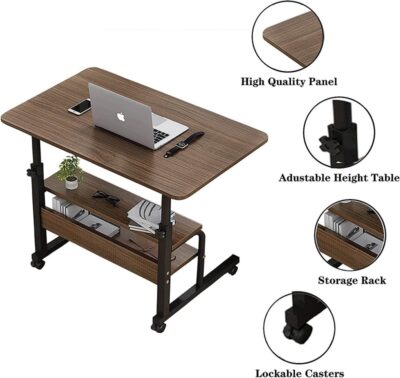 80cm Laptop Table Wheels and Middle Shelf Brown - Image 2