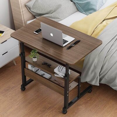 80cm Laptop Table Wheels and Middle Shelf Brown - Image 3