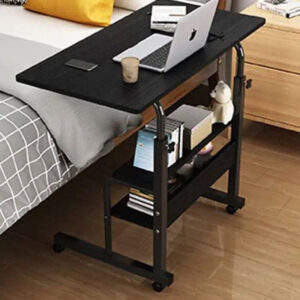 80cm Laptop Table Wheels and Middle Shelf Black