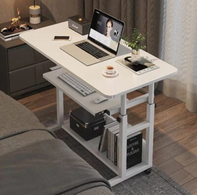 80cm Laptop Table Drawer, Wheels and Below Shelf White - Image 4