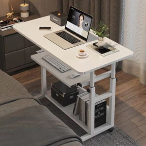 80cm Laptop Table Drawer, Wheels and Below Shelf White