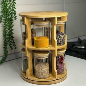 2 Tier Wooden Rotating Spice Container