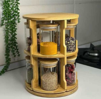 2 Tier Wooden Rotating Spice Container