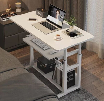 80cm Laptop Table Drawer, Wheels and Below Shelf White