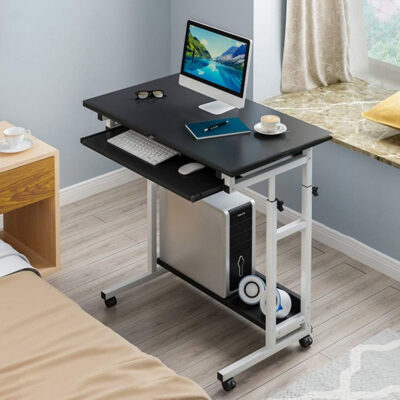 80cm Laptop Table Drawer, Wheels and Below Shelf Grey - Image 3