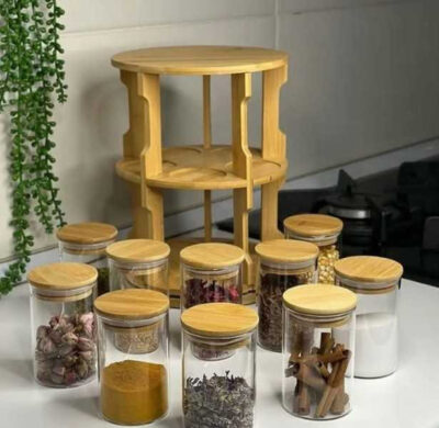 2 Tier Wooden Rotating Spice Container - Image 3