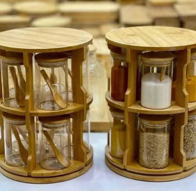 2 Tier Wooden Rotating Spice Container - Image 4