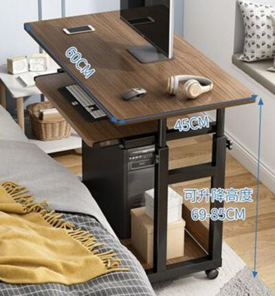 80cm Laptop Table Drawer, Wheels and Below Shelf Brown - Image 4