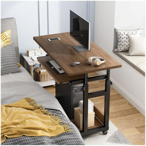 80cm Laptop Table Drawer, Wheels and Below Shelf Brown
