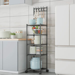 5 Tier Storage Rack with Hooks & Swivel Wheels