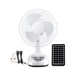 12″ Rechargeable Solar Fan with Panel and Two Bulbs