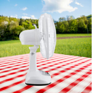 12″ Rechargeable Solar Fan with Panel and Two Bulbs