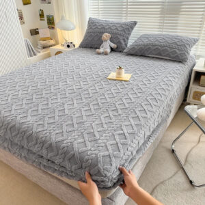 Velvet Fitted Bedsheet with Pillowcases 180x200cm