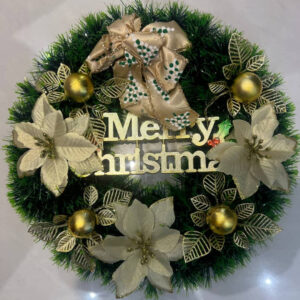 Merry Christmas Golden Leaves Wreath