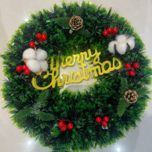 Merry Christmas Green Shrub Red Berry Wreath