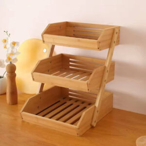 3 Tier Bamboo Fruit Basket for Kitchen, Vegetables Storage