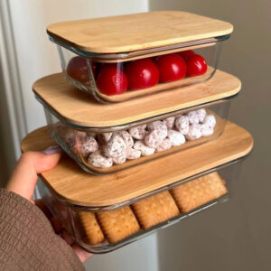 4pcs Glass Food Storage with Bamboo Lids
