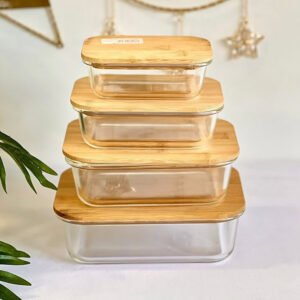 4pcs Glass Food Storage with Bamboo Lids